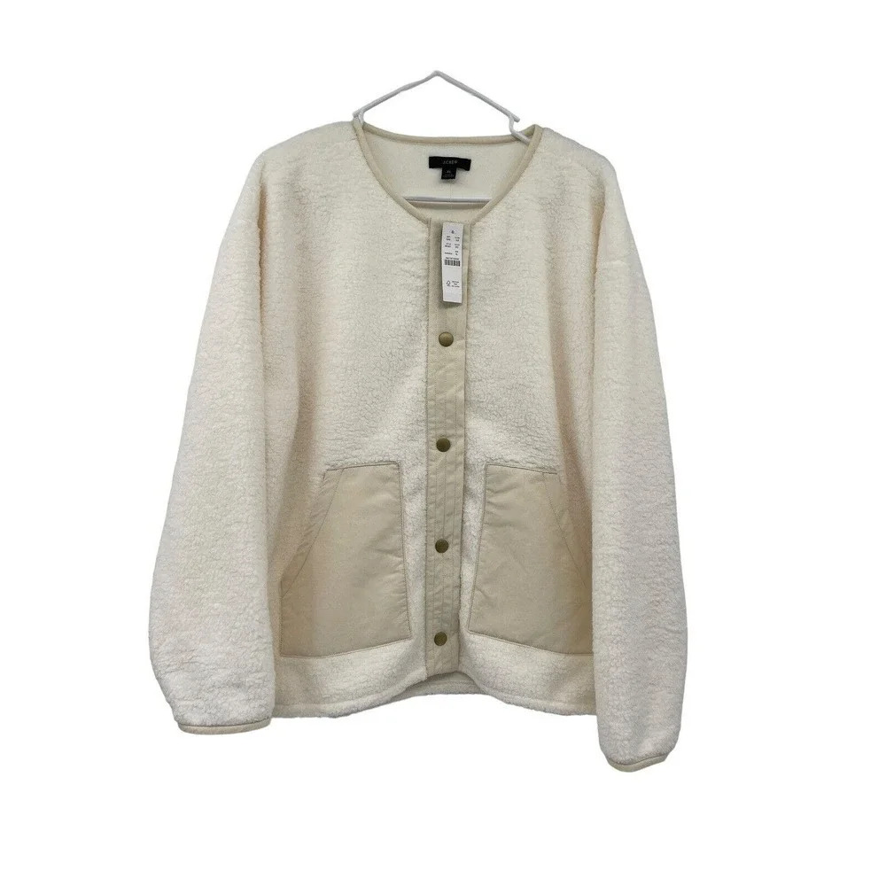J CREW Teddy Sherpa Fleece Faux Fur lady Jacket Coat White Size XL NWT